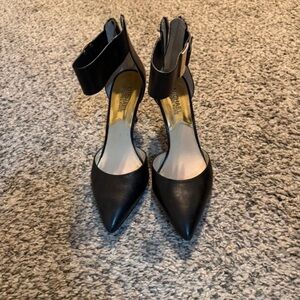 MICHAEL Michael Kors Black Pointed Ankle-Strap Pumps with Gold Insole